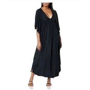 NWT Coldesina Black Kaftan Maxi Dress Plunge Neck Easy Silhouette Pull On Sz 2X